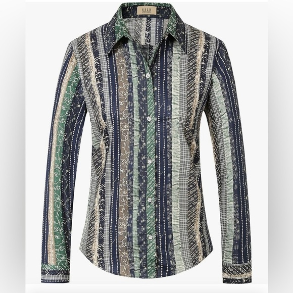 SSLR Tops - SSLR-Women’s Long Sleeve Button Down Shirt
Summer Casual Floral Plus Size